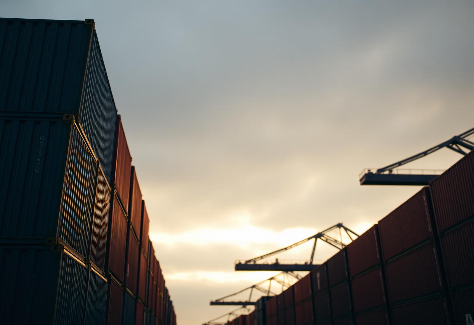 Shipping containers at a commercial freight yard